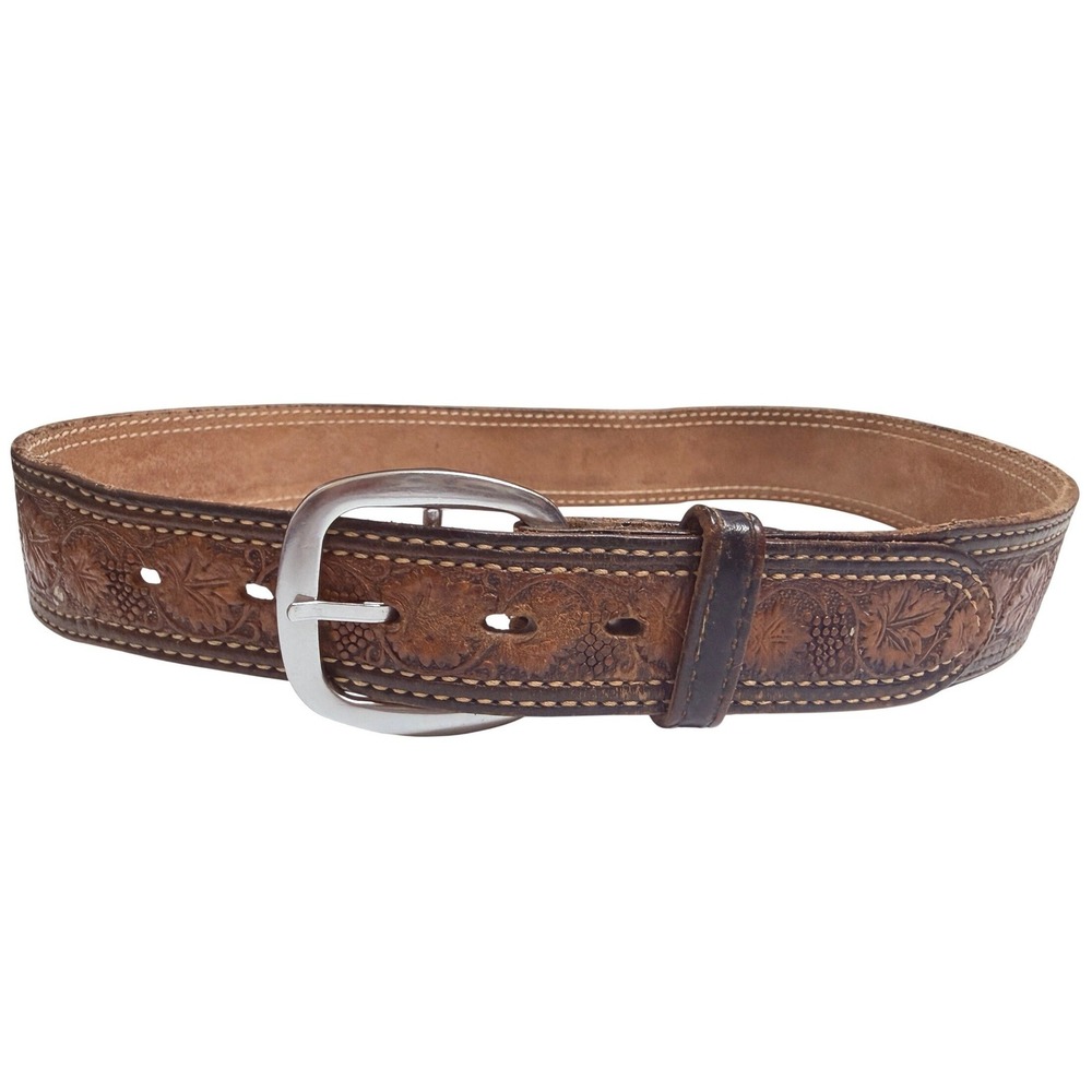 Southwest Tanning Mens Brown Tooled Leather Western Belt Size 32 JIM Rustic